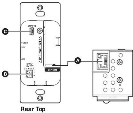 C CONFIG RESET POWER 12V —— 0.3 A MAX XTP T HWP 101.4K POWER 12V —— 0.3 A MAX XTP OUT A B Rear Top