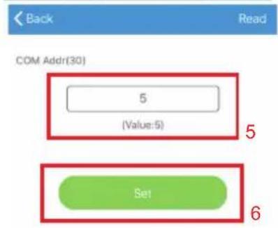 Back Read COM Addr(30) 5 (Value:5) 5 Set 6