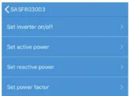 SASF803003 Set inverter on/off > Set active power > Set reactive power > Set power factor >