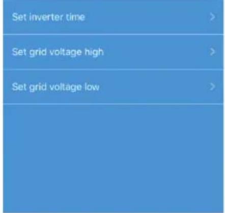 Set inverter time > Set grid voltage high > Set grid voltage low >