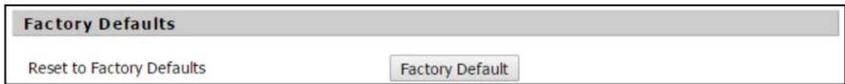 Factory Defaults Reset to Factory Defaults Factory Default