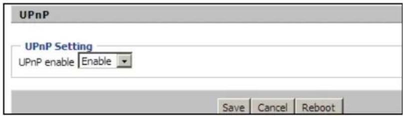 UPnP UPnP Setting UPnP enable Enable Save Cancel Reboot
