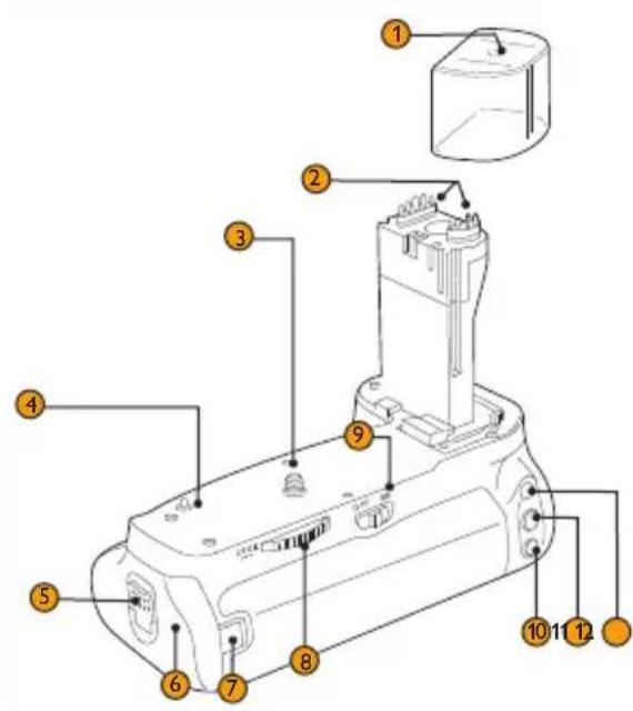 Labeled diagram of a battery pack with numbered components for identification