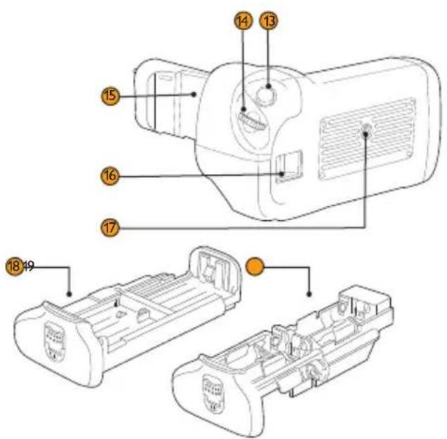 Technical diagram of a device with numbered parts for identification and assembly reference.