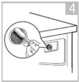 Line drawing of a tennis racket being inserted into a table tennis bench (no text or symbols)