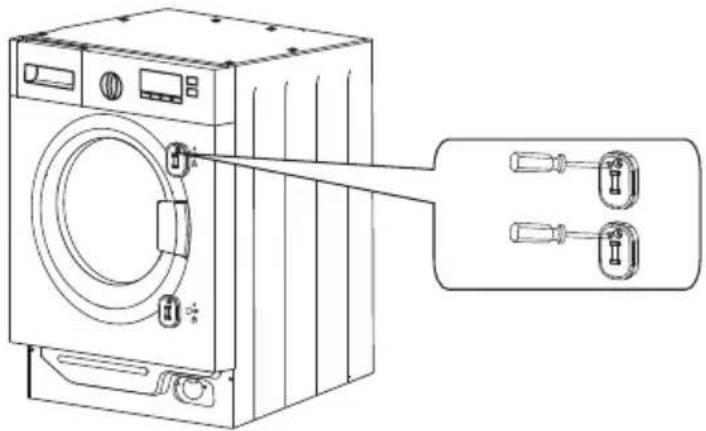 Line drawing of a washing machine with two inset zoomed-in insets showing internal components (no text or symbols)