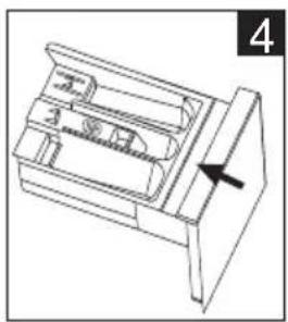 Technical line drawing of a mechanical component with internal compartments and a handle (no text or symbols)