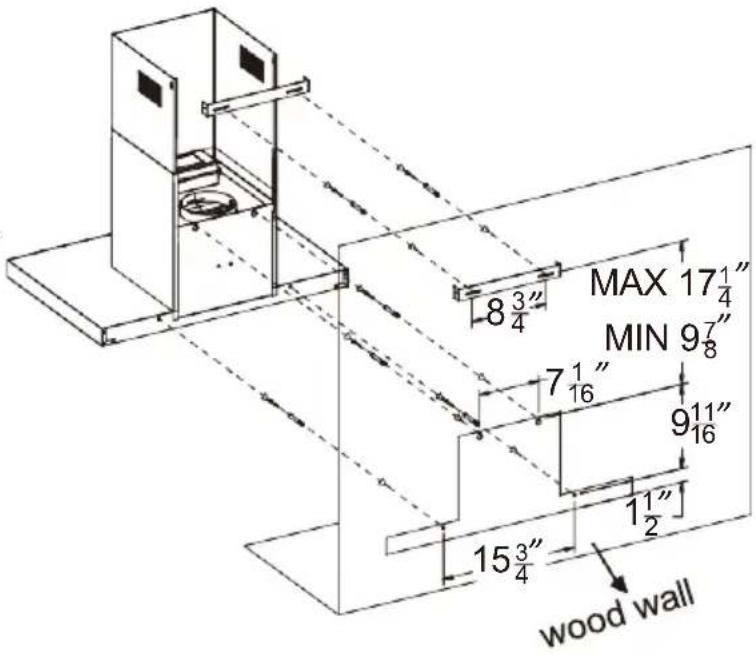 8 3/4" MAX 17 1/4" MIN 9 7/8" 7 1/16" 9 11/16" 15 3/4" 1 1/2" wood wall