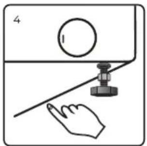 Simple line drawing of a hand pressing a button on a surface with a circular object above (no text or symbols)