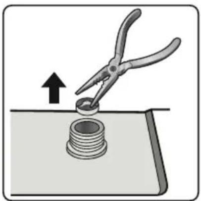 Illustration of a pliers applying material to a mechanical component (no text or symbols)