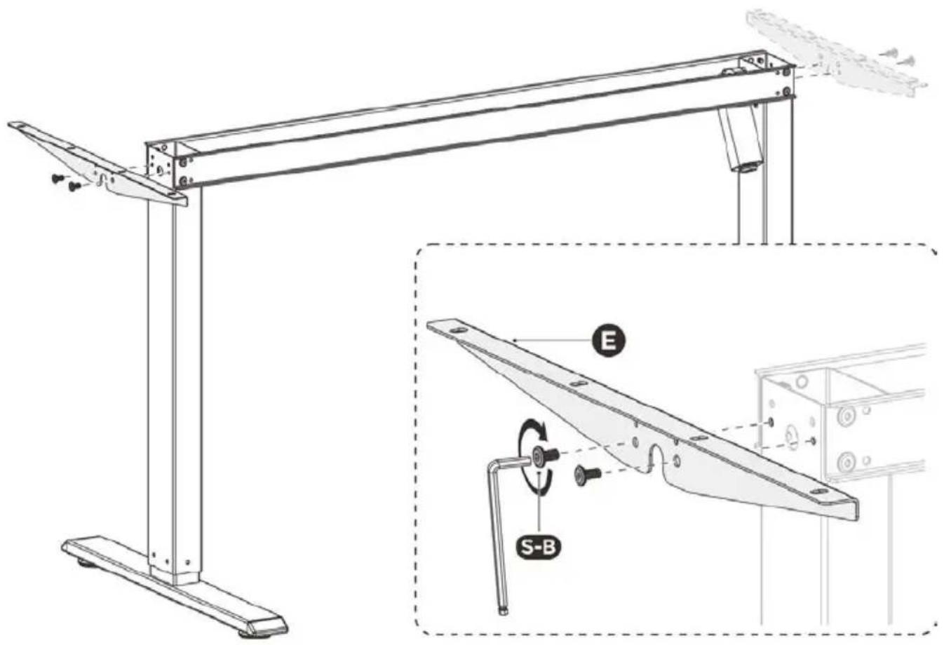 Technical diagram of a mechanical support frame assembly with labeled parts E and S-B, showing structural components and assembly details.