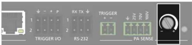 + - + P 1 - - - 1 - - 2 - - 2 - TRIGGER I/O RS-232 TRIGGER + - 25V 70V 100V - PA SENSE