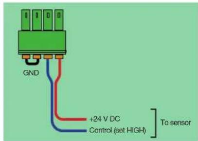 GND +24 V DC Control (set HIGH) To sensor