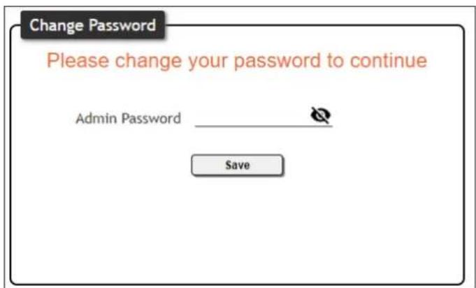 Change Password Please change your password to continue Admin Password ____ Save