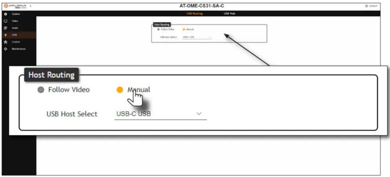 AT-OME-CS31-SA-C System Video Audio USB Control Maintenance USB Routing USB Hub Host Routing Follow Video Manual USB Host Select USB-C USB Host Routing Follow Video Manual USB Host Select USB-C USB