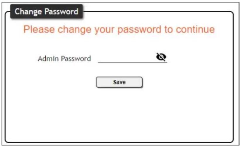 Change Password Please change your password to continue Admin Password ____ Save