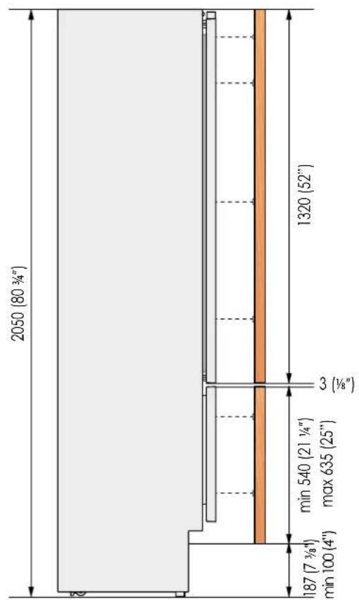 2050 (80 3/4") 1320 (52") 3 (½") min 540 (21 ½") max 635 (25") min 100 (4") 187 (7 ¾)