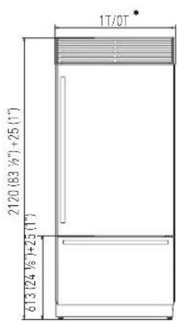 1T/OT* 2120 (83 ½)+25 (1") 613 24 ½+25 (1") 11