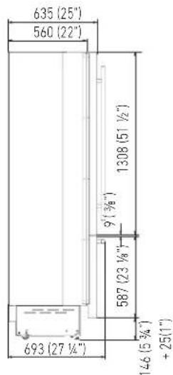 635 (25") 560 (22") 1308 (51 ½") 9 (¾") 587 (23 ⅓") 693 (27 ⅓") 146 (5 ¾) + 25(1)