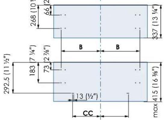 268 (10" 66 292.5 (11 ½") 7 ½" 2 ⅓" 73 183 B B 13 (½") CC max 415 (16 ⅓") 337 (13 ⅓") (2)