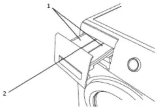 Technical diagram showing mechanical assembly with labeled parts 1 and 2