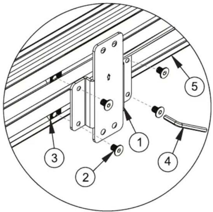 Technical diagram showing labeled components of a mechanical assembly with numbered parts and directional arrows indicating assembly or connection.