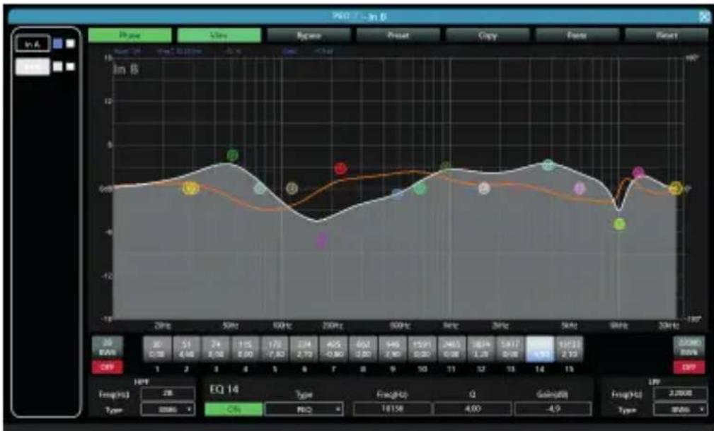 Audibax MA2500T DSP - Visualización de curva de ecualización multicanal - 1