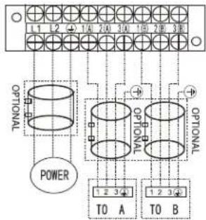 1 2 1A 2A 3A 1B 2B 3B OPTIONAL POWER 1 2 3 TO A 1 2 3 TO B OPTIONAL 1 2 3 TO A 1 2 3