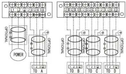 L1 L2 L1A L2A S1 OPTIONAL POWER 1 2 3 TO A L1B L2B S2C TO G L2D S3D L1W L2W S4W OPTIONAL 1 2 3 TO B 1 2 3 TO C 1 2 3 TO D