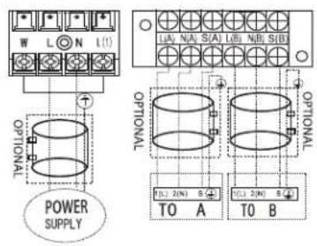 POWER SUPPLY OPTIONAL L(A) N/A S(A) L(B) N(B) S(B) OPTIONAL T(L) 2(N) S TO A T(O) 2(N) S TO B