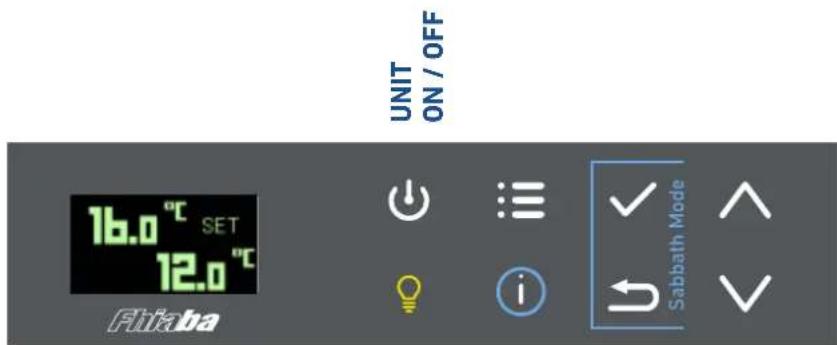 UNIT ON/OFF 16.0 °C SET 12.0 °C Fhaba Sabbath Mode