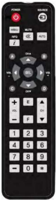 POWER SOURCE MENU MUTE INFO AUTO i A B VOL GOL C D E VOL F 1 2 3 4 5 6 7 8 9 - 0 *