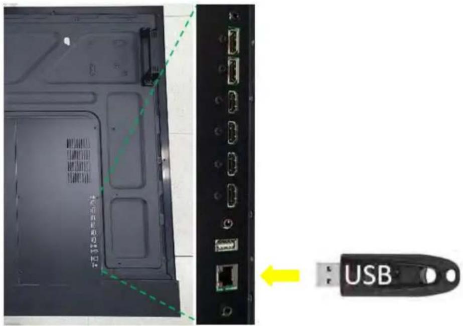 Diagram showing device rear panel with USB port and connected to a USB tag, with a green dashed line indicating the connection point.