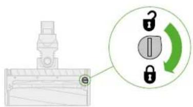 Diagram showing a connector with lock symbols and a green curved arrow indicating rotation or adjustment.