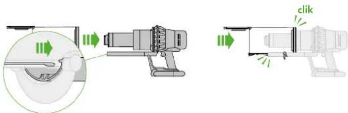 Technical diagram showing mechanical assembly with labeled click mechanism and directional arrows indicating motion or flow.