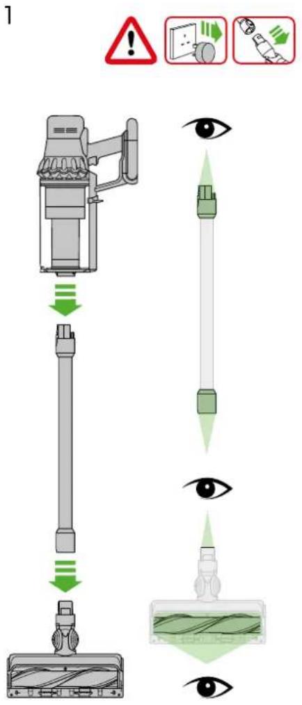 Diagram illustrating the use of a vacuum cleaner to detect eye signals, with warning symbols and labeled components.