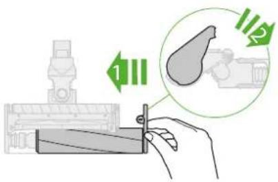 Diagram illustrating a mechanical assembly process with labeled components and directional arrows indicating motion or force.