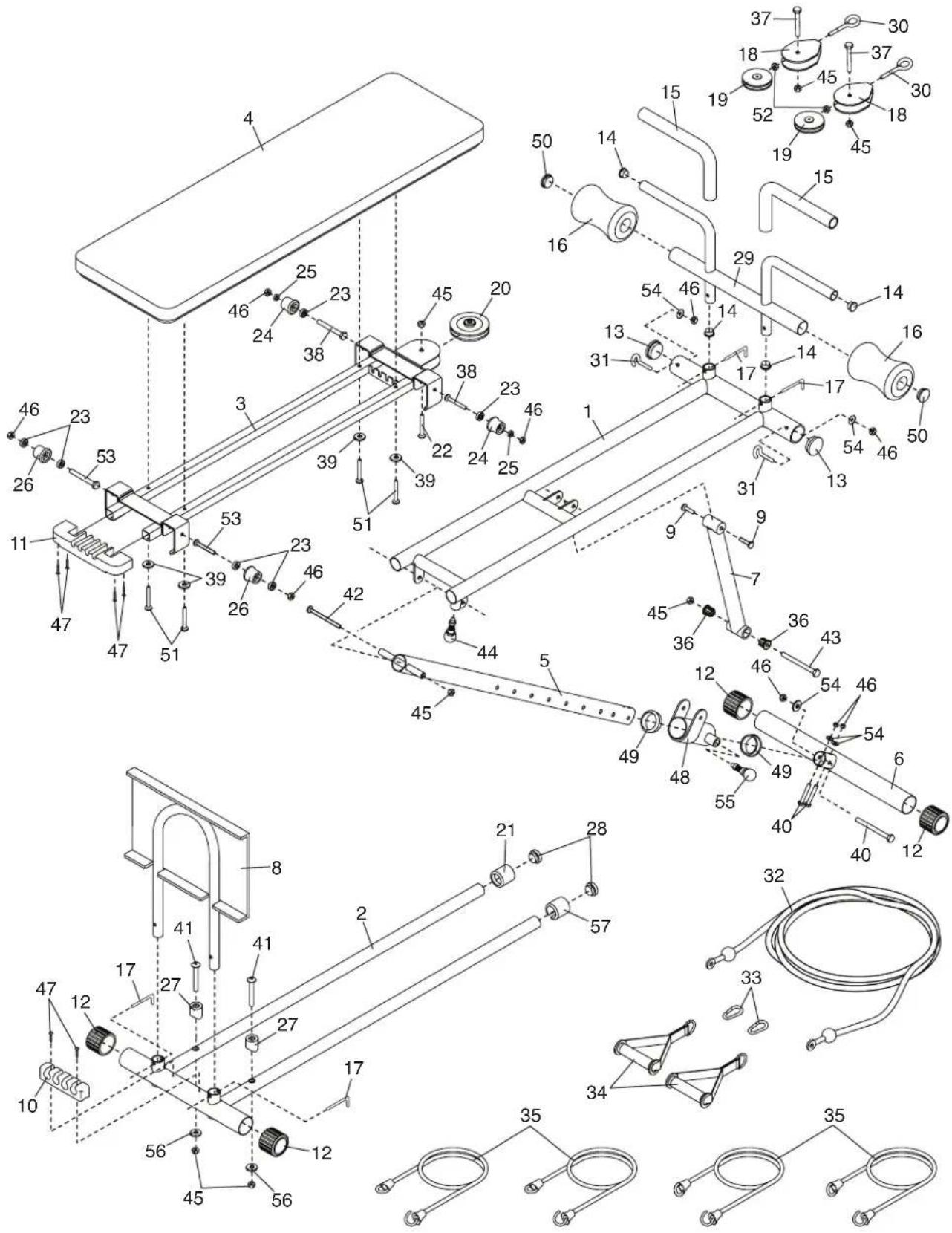 Technical diagram of a mechanical assembly with numbered components and exploded views, likely for engineering or manufacturing documentation.