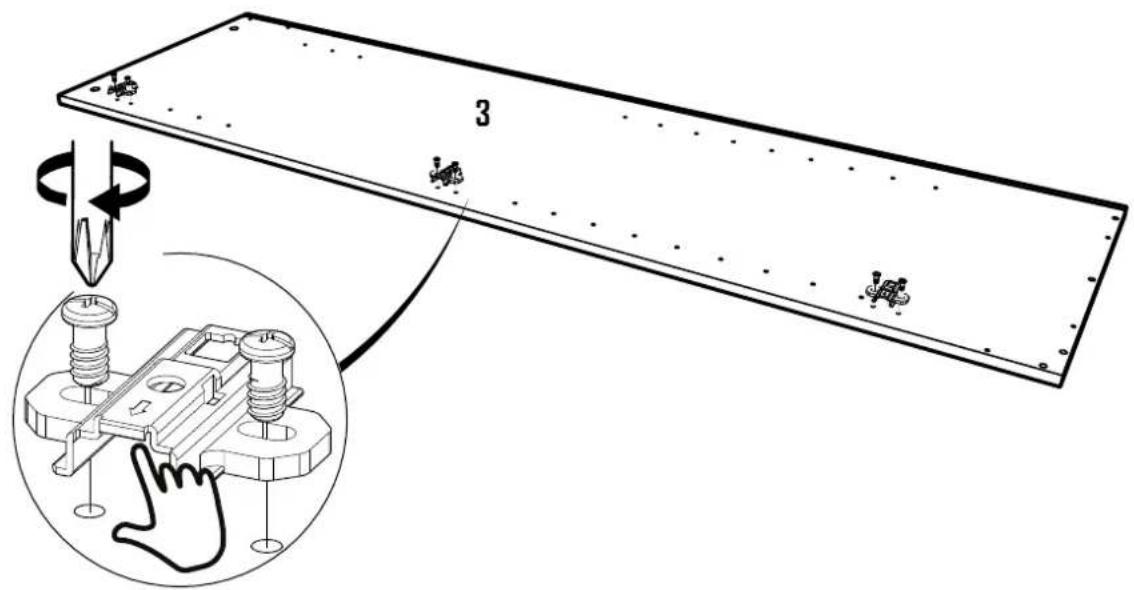 Technical diagram showing a mechanical assembly with labeled components and a magnified inset of a hand using a screwdriver to inspect a component.