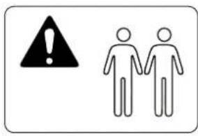 Warning symbol with exclamation mark and two human figures, commonly used to indicate personal or occupational hazard.