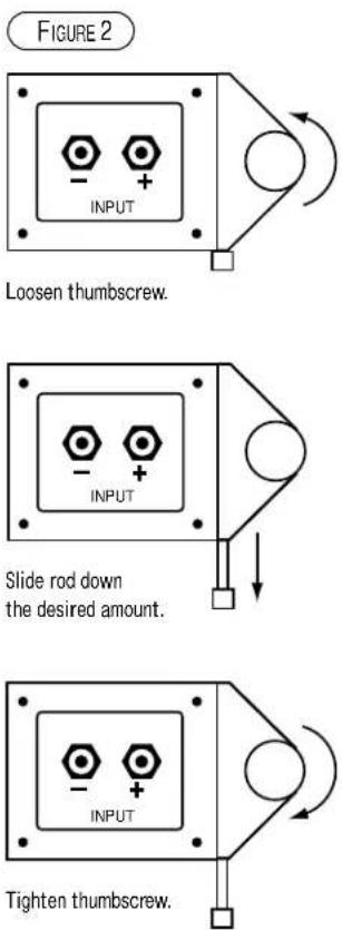 FIGURE 2 Loosen thumbscrew. Slide rod down the desired amount. Tighten thumbscrew.