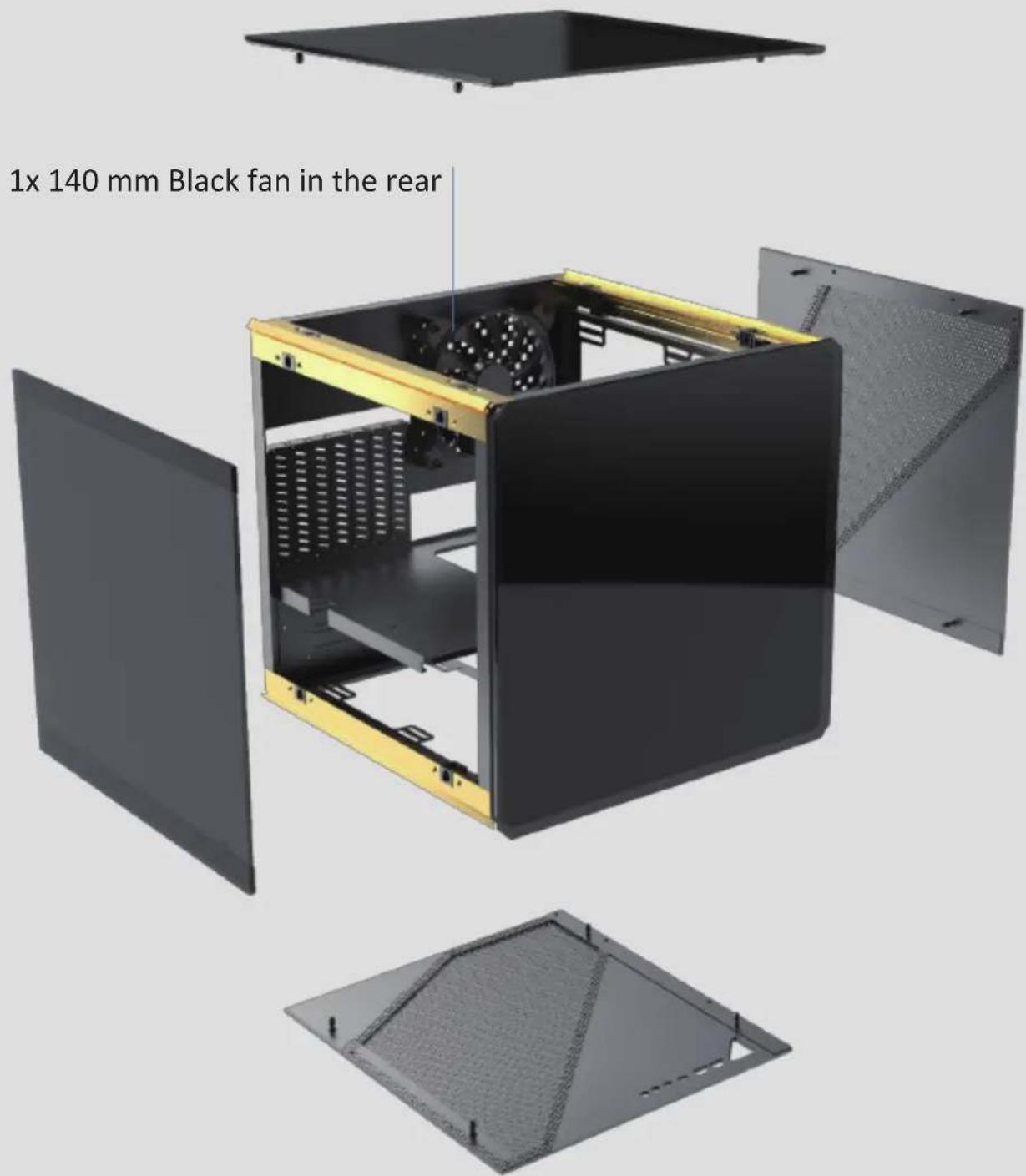 1x 140 mm Black fan in the rear