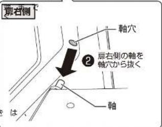 扉右側 軸穴 2 尿右側の軸を 軸穴から抜く 軸 は、