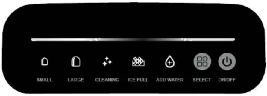 SMALL LARGE CLEANING ICE FULL ADD WATER SELECT ON/OFF