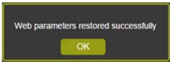 Web parameters restored successfully OK