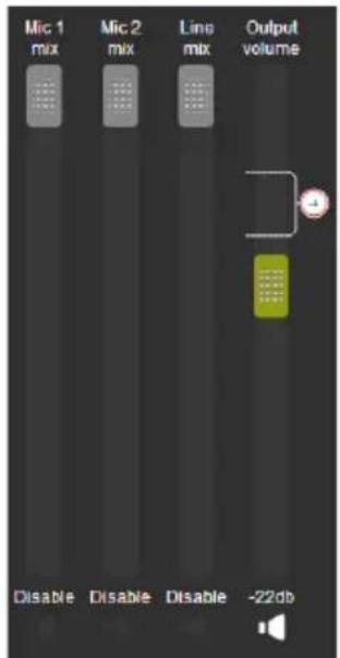 Mic 1 mix Mic 2 mix Line mix Output volume Disable Disable Disable -22db