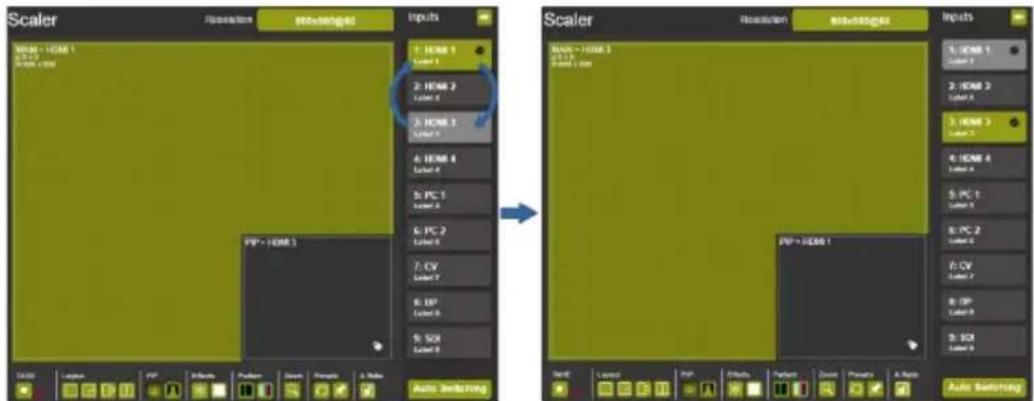 Scaler Input 1. HOME 1 2. HOME 2 3. HOME 3 4. HOME 4 5. PC 1 6. PC 2 7. CV 8. DP 9. SOI Auto Switching Scaler Input 1. HOME 1 2. HOME 2 3. HOME 3 4. HOME 4 5. PC 1 6. PC 2 7. CV 8. DP 9. SOI Auto Switching