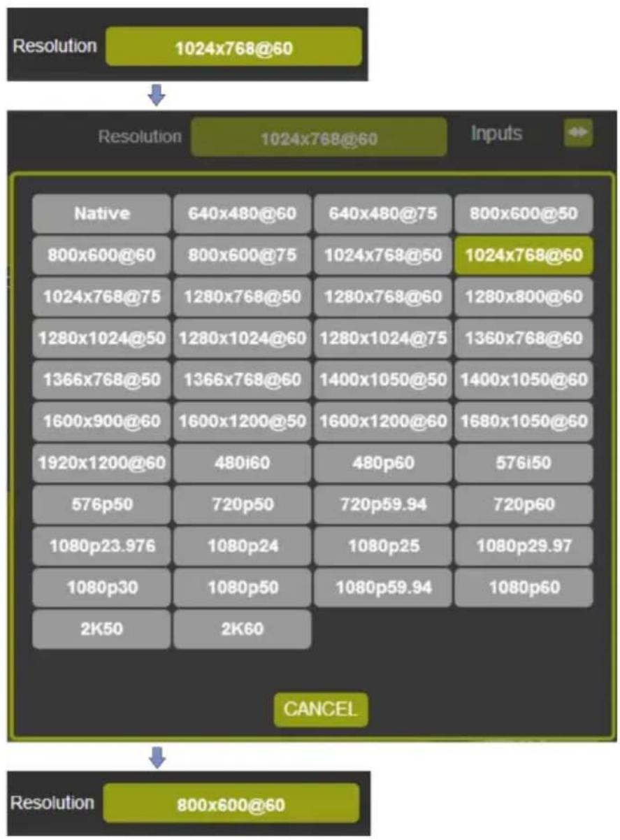 Kramer VP-774A - Selecting the Resolution - 1
