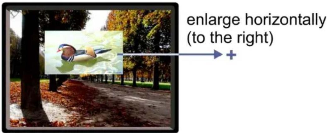 enlarge horizontally (to the right)