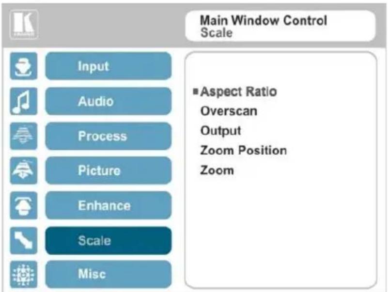Main Window Control Scale Input Audio Process Picture Enhance Scale Misc ■ Aspect Ratio Overscan Output Zoom Position Zoom
